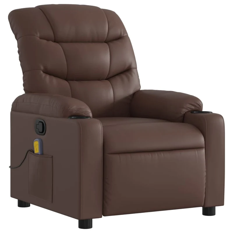 Fauteuil de relaxation TV fonction massage inclinable 6 points de massage en PVC marron DEC027004