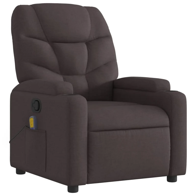 Fauteuil de relaxation TV fonction massage inclinable 6 points de massage en tissu marron foncé DEC026991