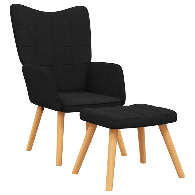 Fauteuil lounge chaise de canapé design moderne avec repose-pieds en tissu noir et bois DEC026608