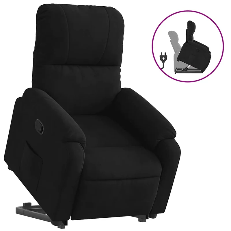Fauteuil relax TV rembourrage confortable fonction de levage électrique en tissu microfibre noir DEC028123