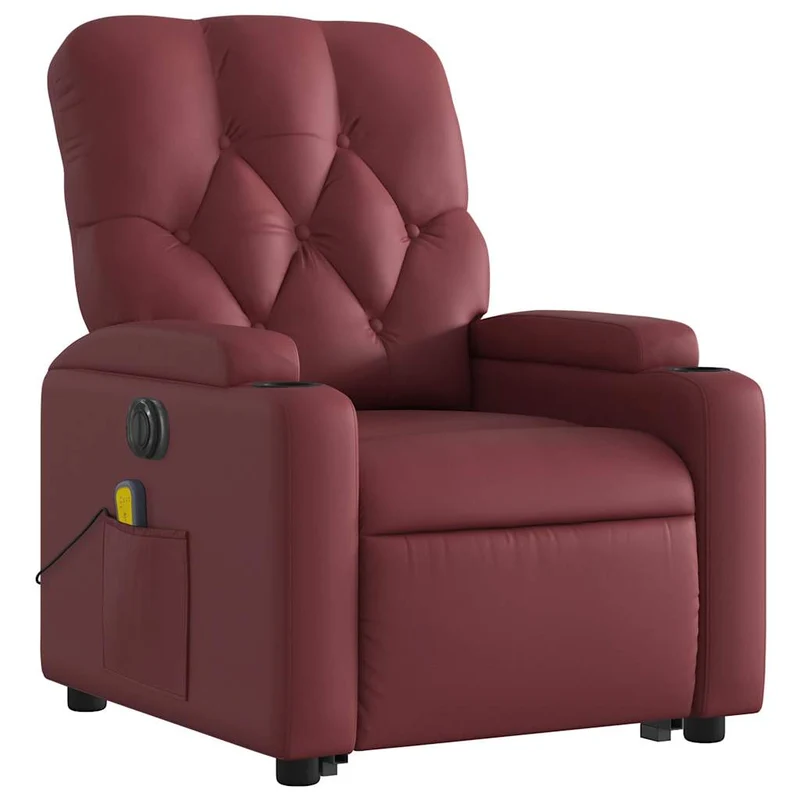 Fauteuil de relaxation fonction massage et inclinable en PVC rouge bordeaux DEC027833