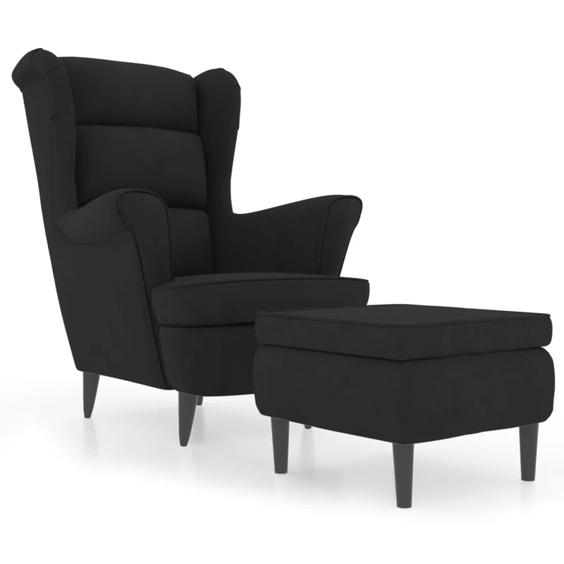 Fauteuils relax avec rebords latérals et repose-pieds en velours noir DEC028696