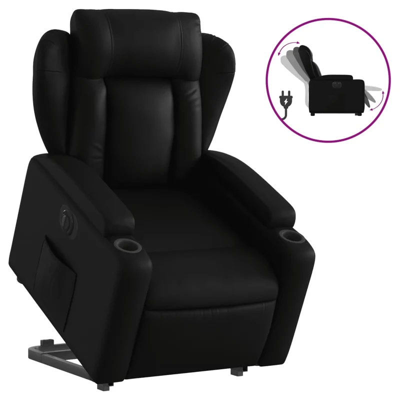 Fauteuil relax TV fonction de levage électrique très confortable en PVC noir DEC028475