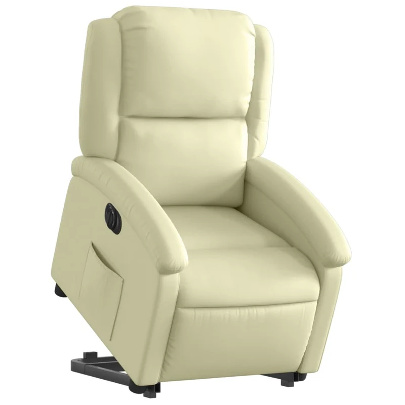 Fauteuil relax TV fonction de levage électrique très confortable en cuir véritable crème DEC028254