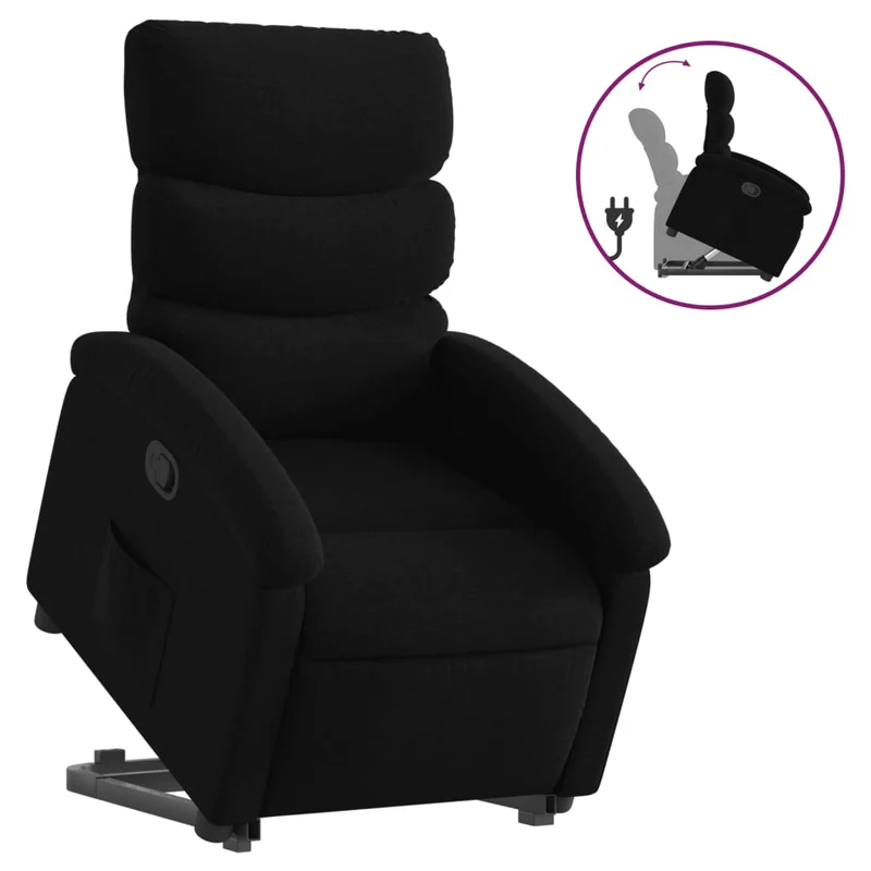 Fauteuil relax TV rembourrage confortable fonction de levage électrique en tissu noir DEC028120