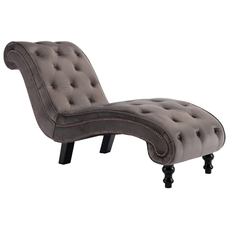 Méridienne chaise longue pour intérieur velours gris capitonné DEC026222