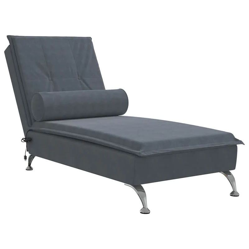 Méridienne chaise longue pour intérieur fonction massage avec traversin en velours gris foncé DEC026150