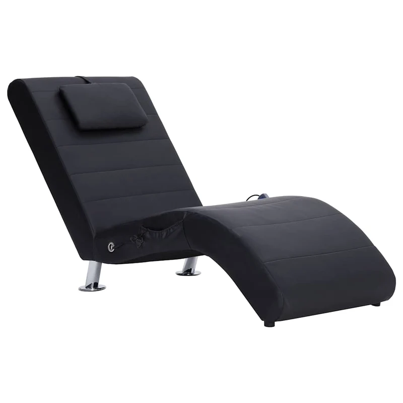 Méridienne chaise longue pour intérieur fonction massage avec oreiller en PVC noir pieds en acier DEC026140