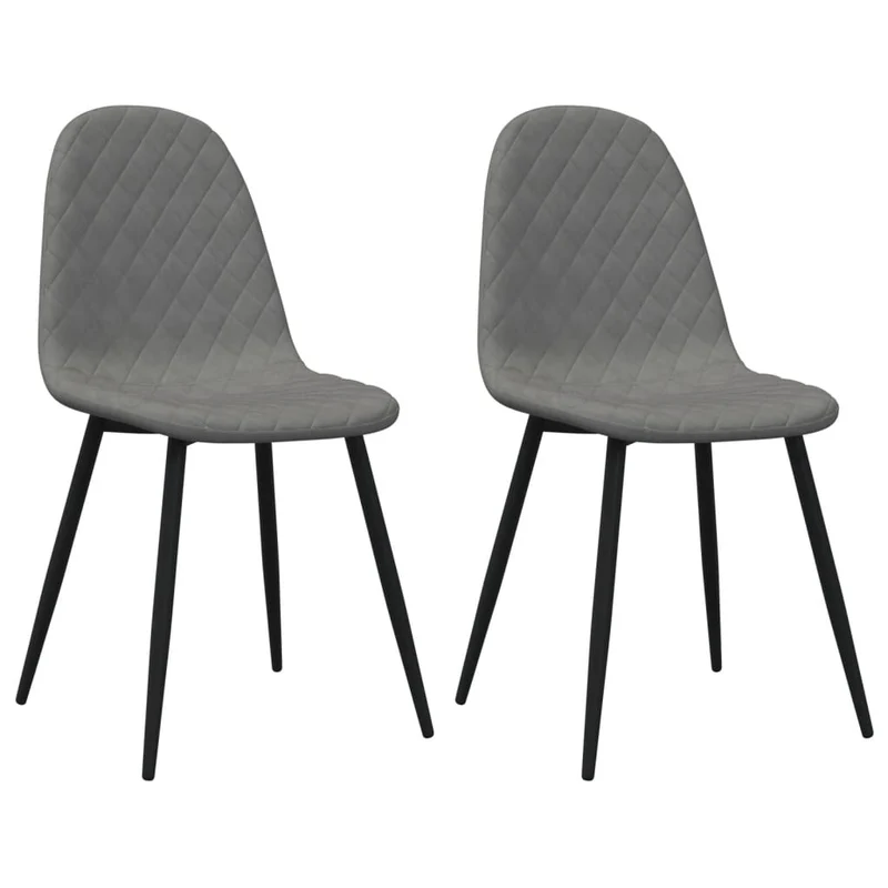 Set de 2 chaises de salle à manger couture en losange en tissu velours gris clair et métal DEC025512
