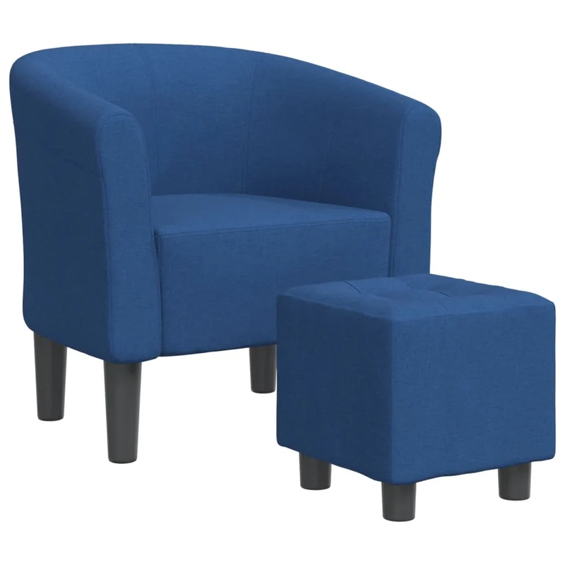 Fauteuil lounge assise confortable design moderne avec repose-pieds en tissu bleu DEC026419