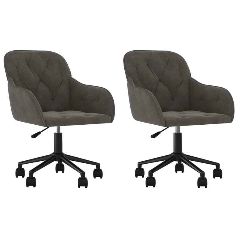 Lot de 2 chaises de salle à manger bureau sur roulettes siège pivotant hauteur réglable en velours gris foncé DEC025253