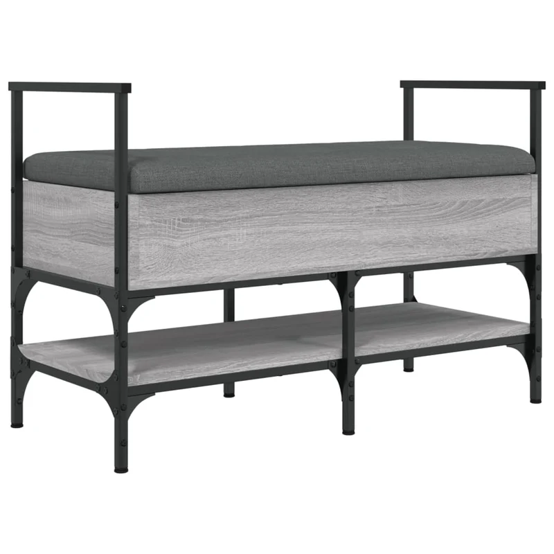 Banc de rangement à chaussures avec coussin d'assise et étagère 85,5 x 42 x 57,5 cm bois d'ingénierie couleur sonoma gris DEC024952