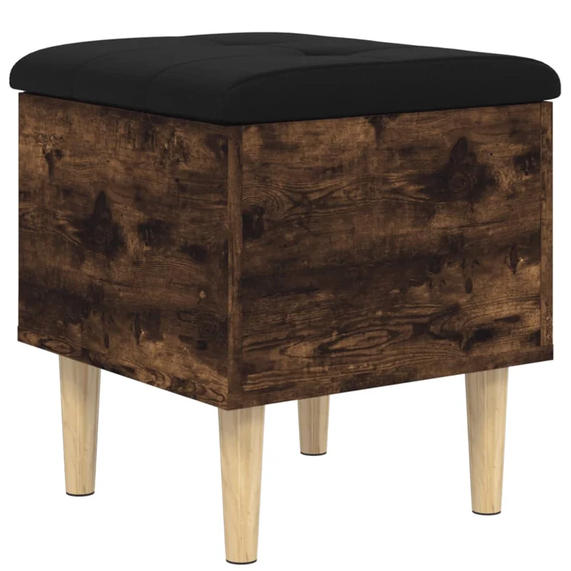 Banc banquette tabouret de rangement avec coussin d'assise noir 42 x 42 x 46 cm bois d'ingénierie couleur chêne fumé DEC024720