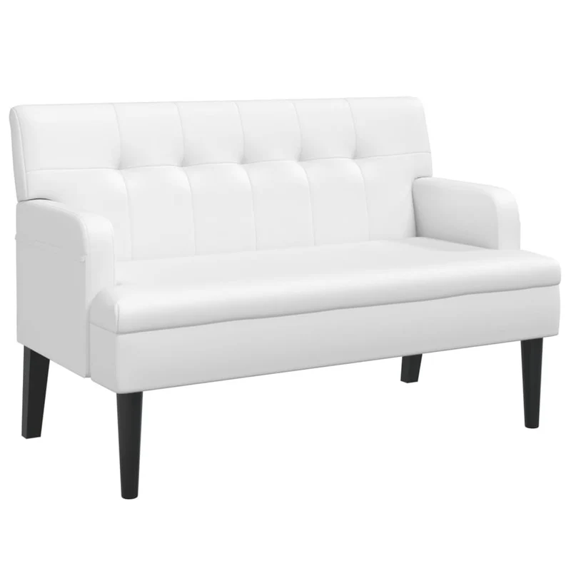 Banquette banc avec dossier capitonné et accoudoirs 112 x 65,5 x 75 cm en PVC blanc DEC024638