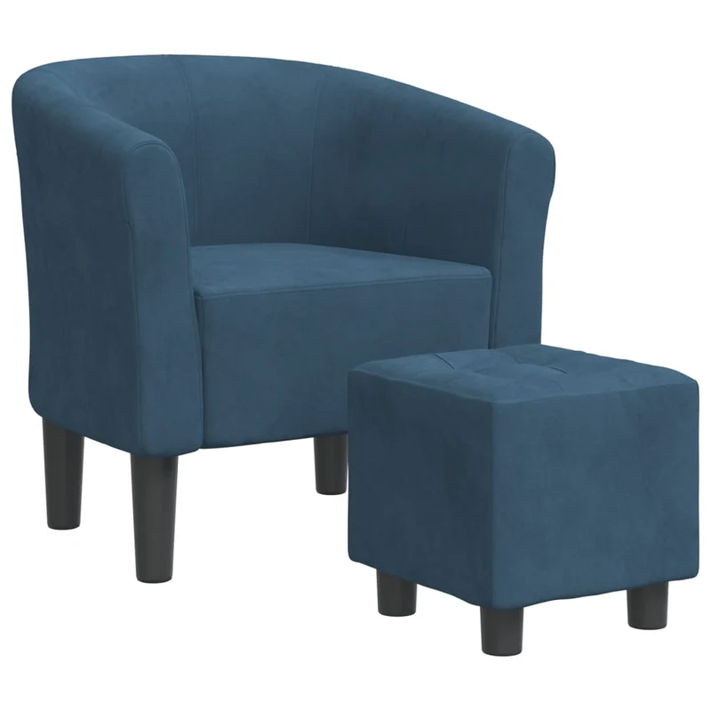 Fauteuil lounge assise confortable design moderne avec repose-pied en velours bleu foncé DEC026418