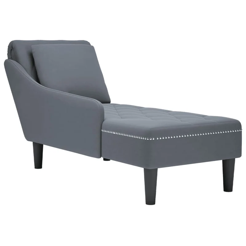 Méridienne chaise longue canapé pour intérieur et coussin et accoudoir droit en velours gris foncé DEC026266
