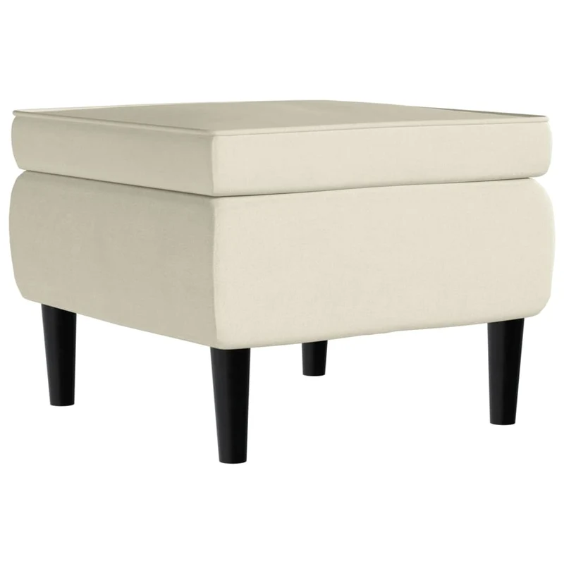 Tabouret assise repose-pieds avec pieds en bois en velours crème DEC026298