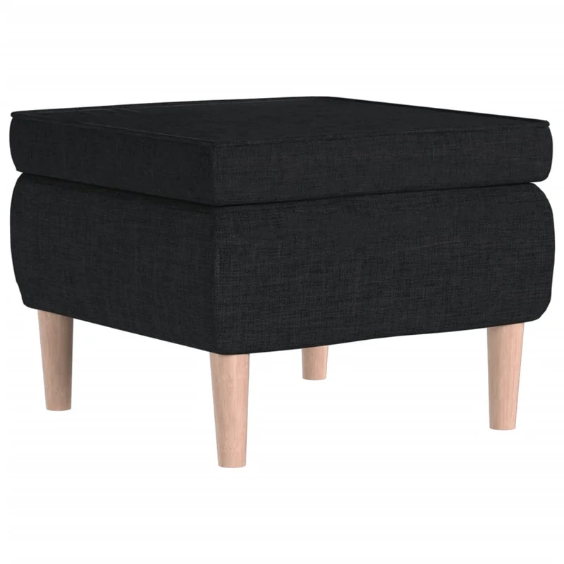 Tabouret assise repose-pieds avec pieds en bois et tissu noir DEC026313