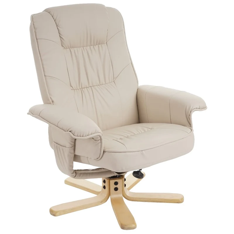 Fauteuil relax en synthétique crème pied en bois siège pivotant FAL04029