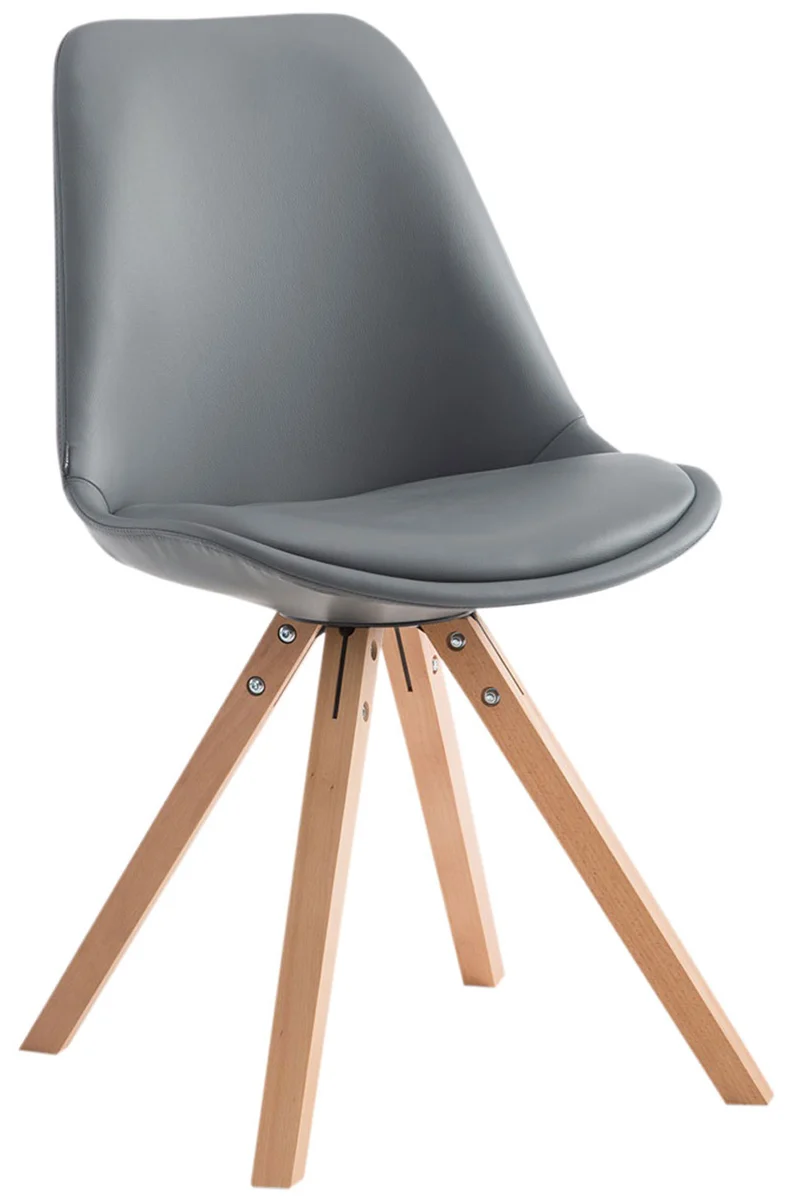 Chaise de cuisine salle à manger scandinave assise en PVC gris 4 pieds en bois forme carré clair 10_0003408
