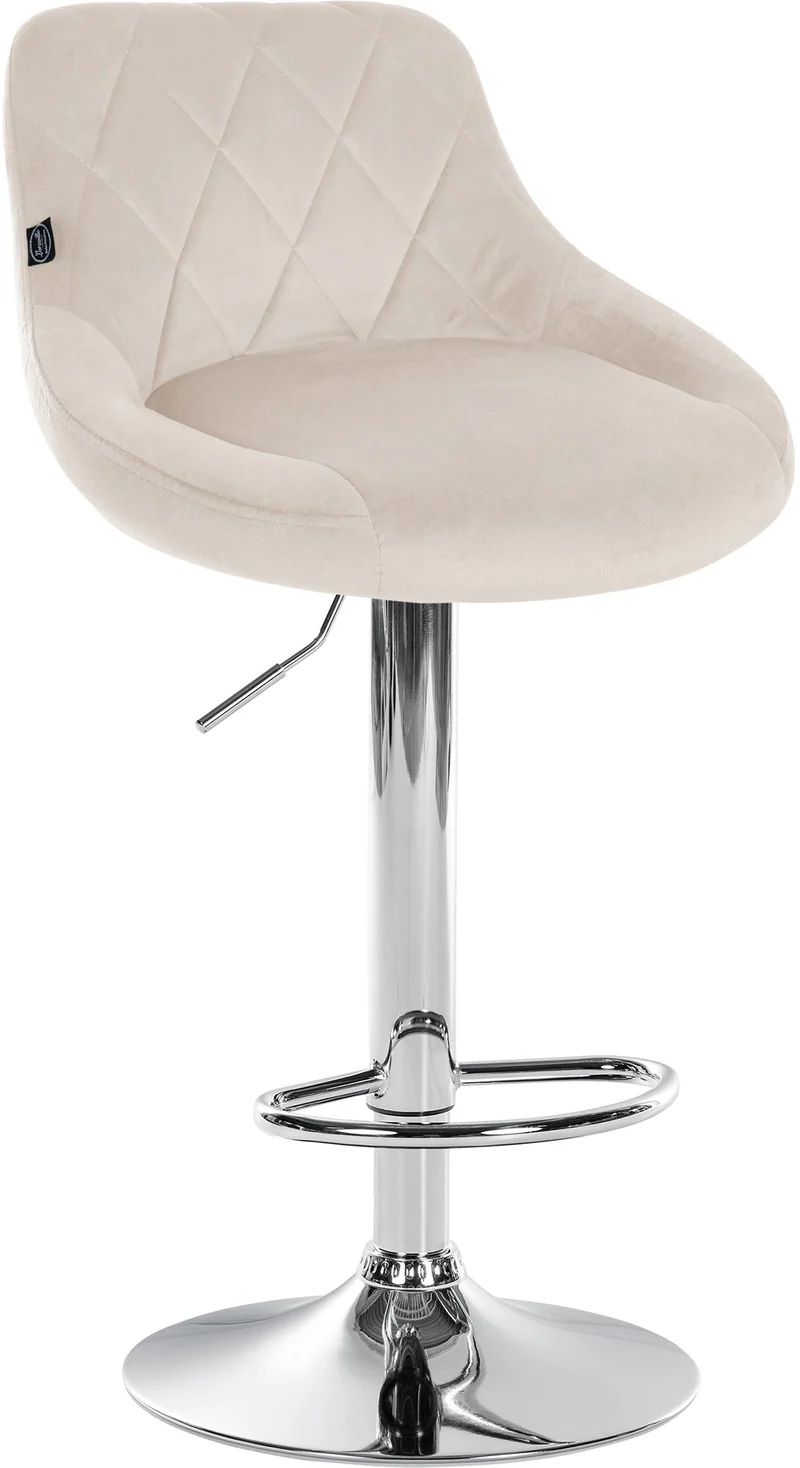Tabouret de bar en velours crème coutures décoratives pivotant support métal chromé TDB10675