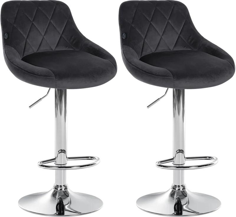 Set de 2 tabourets de bar coutures décoratives losanges assise en velours gris foncé et cadre en métal chromé TDB10770