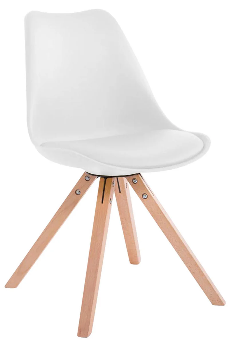 Chaise de salle à manger design scandinave en PVC blanc et pieds en bois clair forme carré 10_0003427