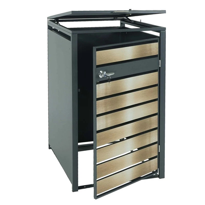 Abri poubelle un compartiment pour une ou deux poubelles en métal anthracite or 04_0006991
