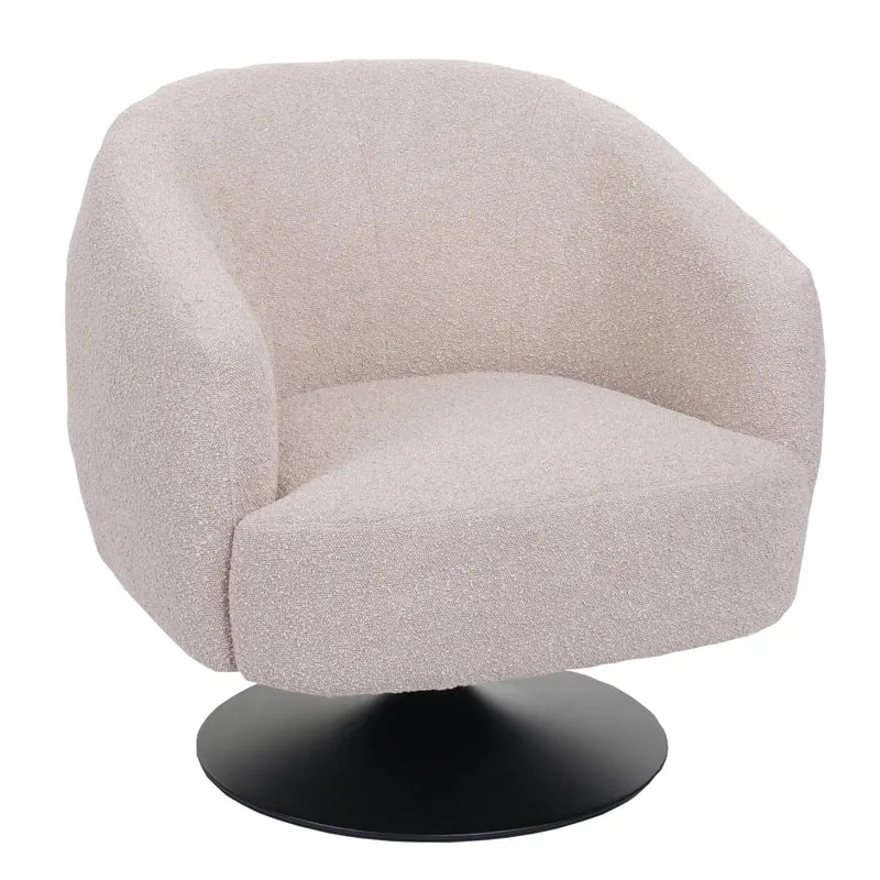 Fauteuil lounge cocktail siège pivotant siège extra large en tissu bouclé crème beige et métal 04_0006850