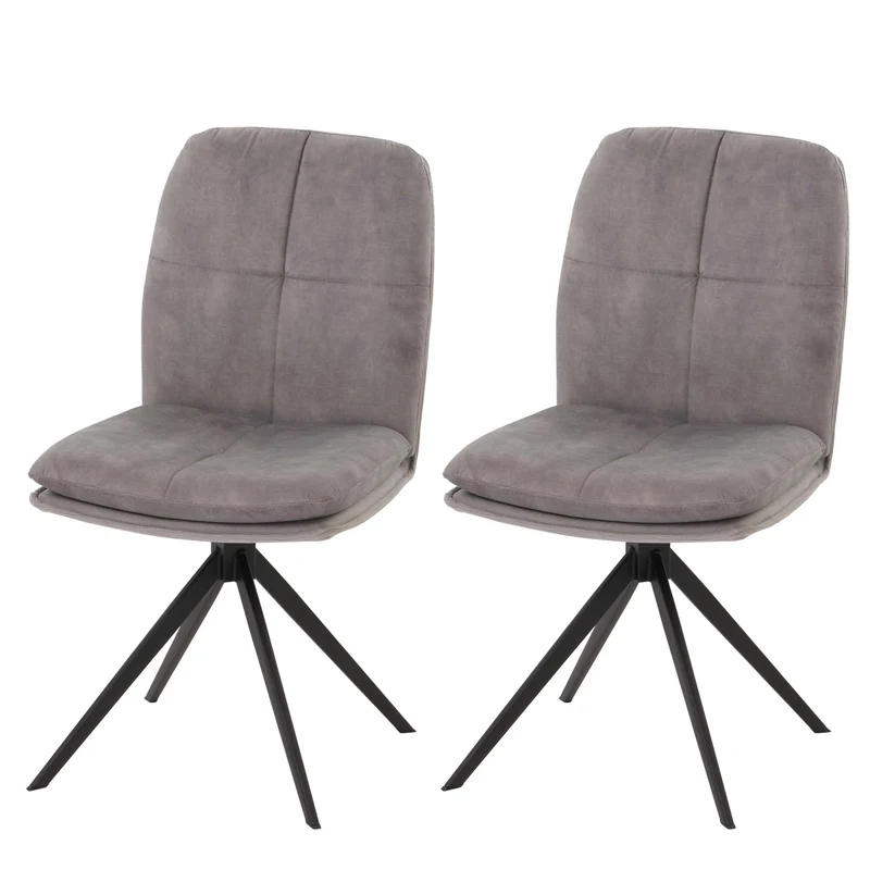 Lot de 2 chaises de salle à manger pivote à 180° coutures décoratives tissu gris et métal noir 04_0007406