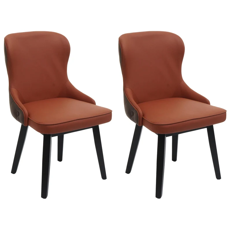 Lot de 2 chaises de salle à manger rembourrée en tissu terre cuite capitonné plastique marron et bois 04_0007385