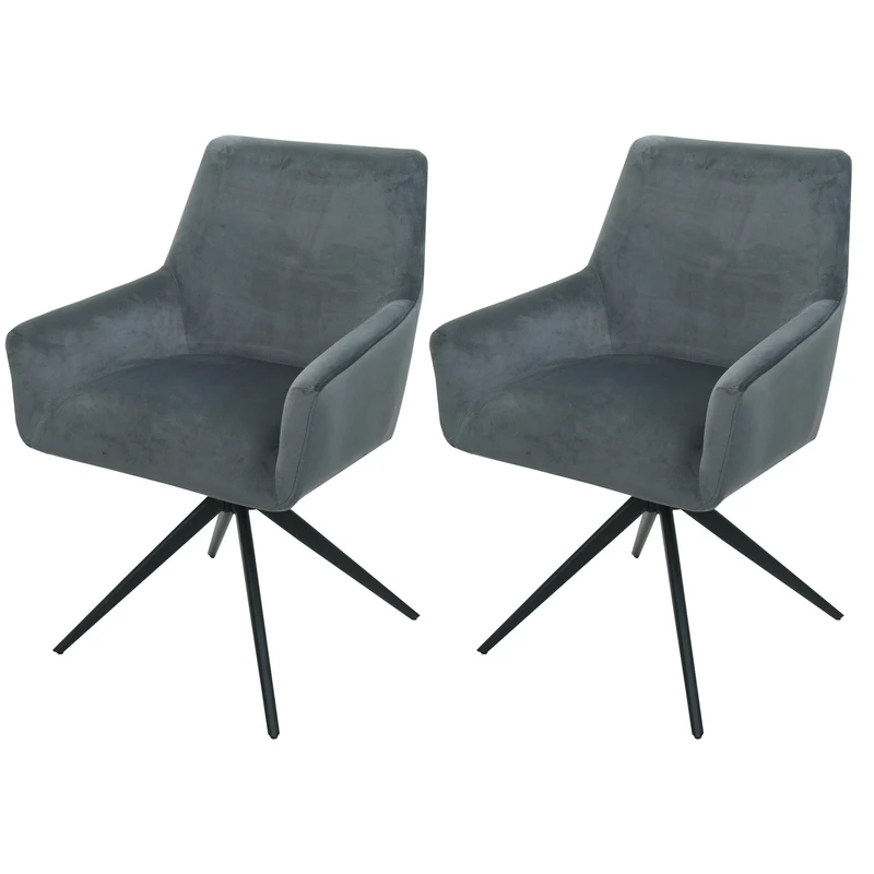 Lot de 2 chaises de salle à manger avec accoudoirs siège rotatif en tissu gris foncé 04_0007379