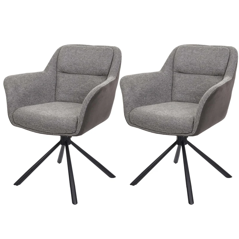 Lot de 2 chaises de salle à manger pivotante en tissu gris PVC gris foncé et fer 04_0007366