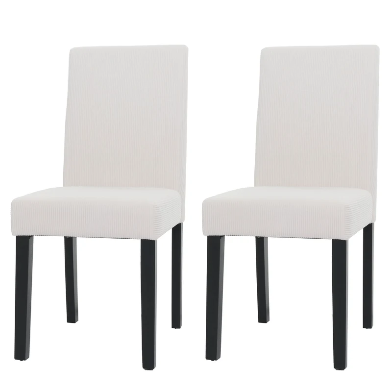 Lot de 2 chaises de salle à manger dossier haut en tissu velours côtelé crème pieds en bois foncés 04_0007326