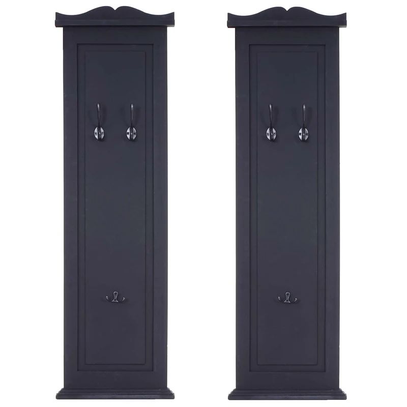 Lot de 2 porte-manteaux mural panneau avec 3 crochets 109 x 28 x 4 cm en bois peint gris foncé 04_0007422