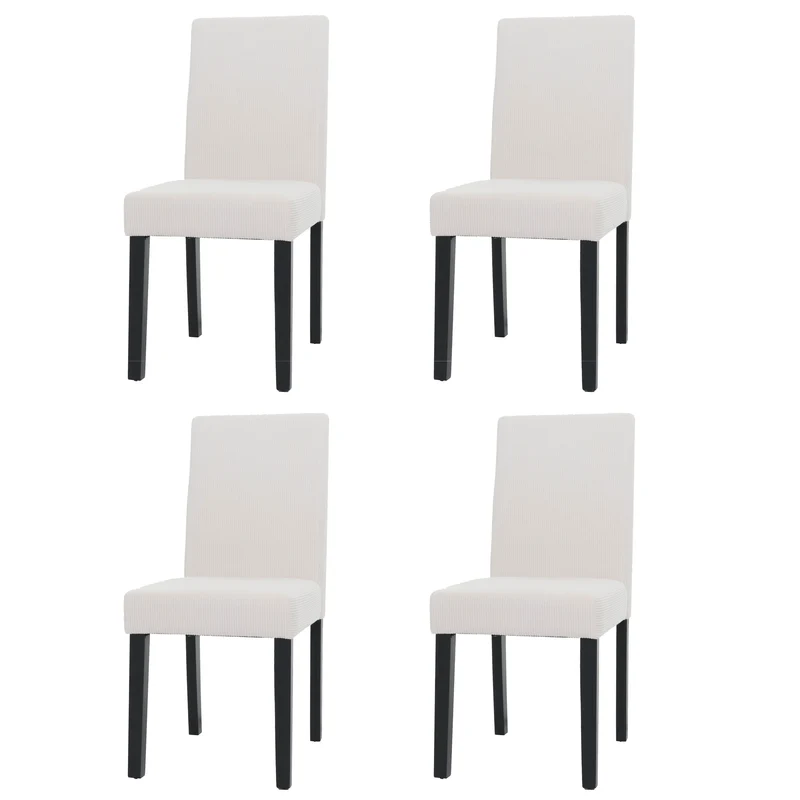 Lot de 4 chaises de salle à manger dossier haut en tissu velours côtelé crème pieds foncés 04_0007520