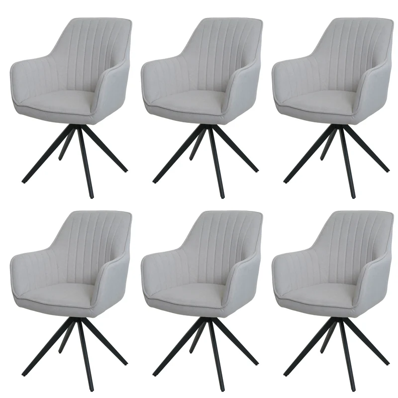 Lot de 6 chaises de salle à manger avec accoudoirs siège rotatifs en tissu crème cadre de trépied 04_0007746
