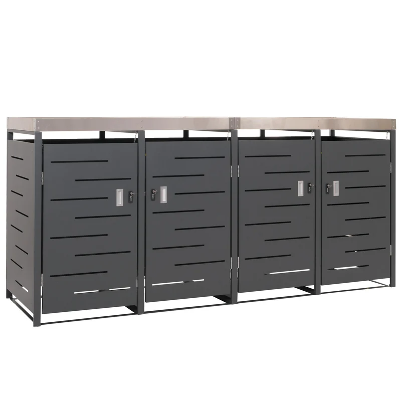 Abris poubelles verrouillable avec bac à plantes jardinière en acier inoxydable-métal anthracite 125x264x84 cm 04_0008243