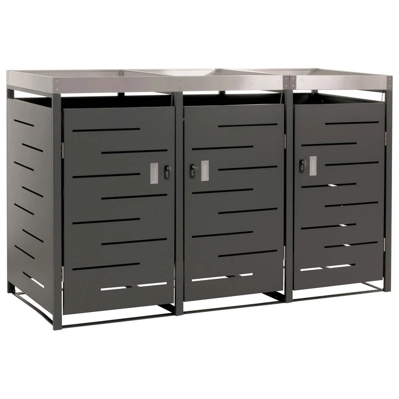 Abris poubelle verrouillable avec bac à plantes capacité de 80 à 240 litres acier inoxydable-métal 125x198x84 cm 04_0008231