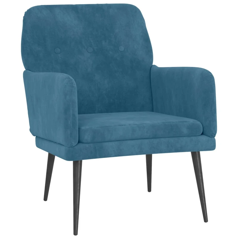 Fauteuil lounge design moderne avec accoudoirs 62 x 79 x 79 cm en velours bleu et pieds en métal noir DEC026854