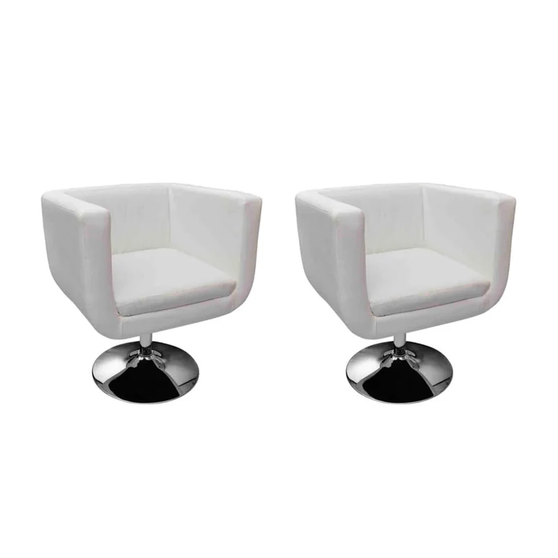 Lot de 2 fauteuils lounge design modernes enc PVC blanc cadre en acier chromé DEC026820