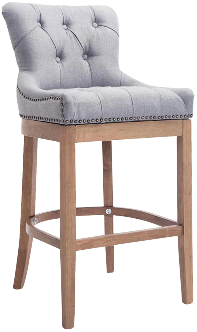 Tabouret de bar x1 avec assise en tissu gris clair capitonné et cadre en bois clair 10_0005063
