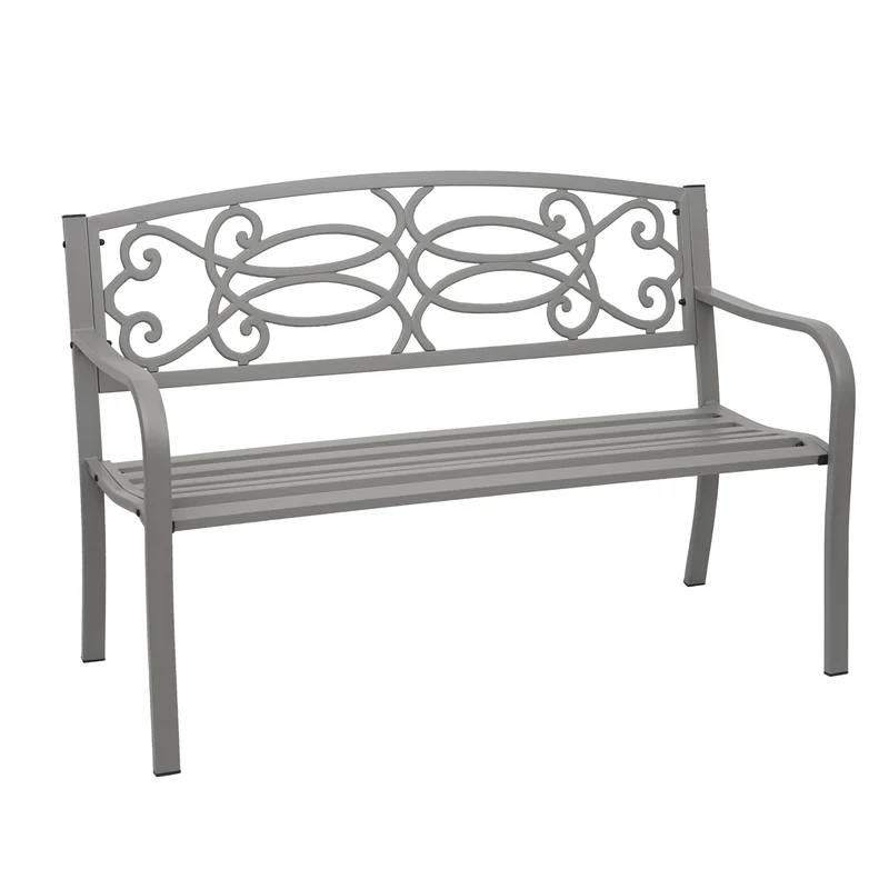 Banc de jardin intérieur où extérieur 2 places en acier peint par poudrage gris 04_0005830