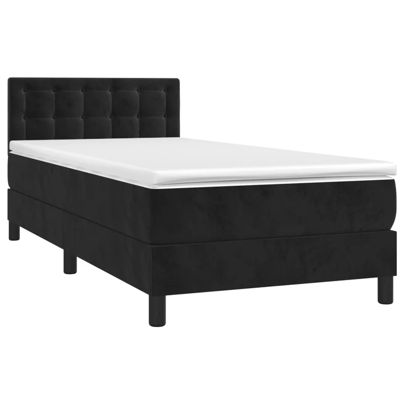 Cadre de lit LED avec sommier tête de lit matelas 90x200 cm tissu velours noir TDL0209006