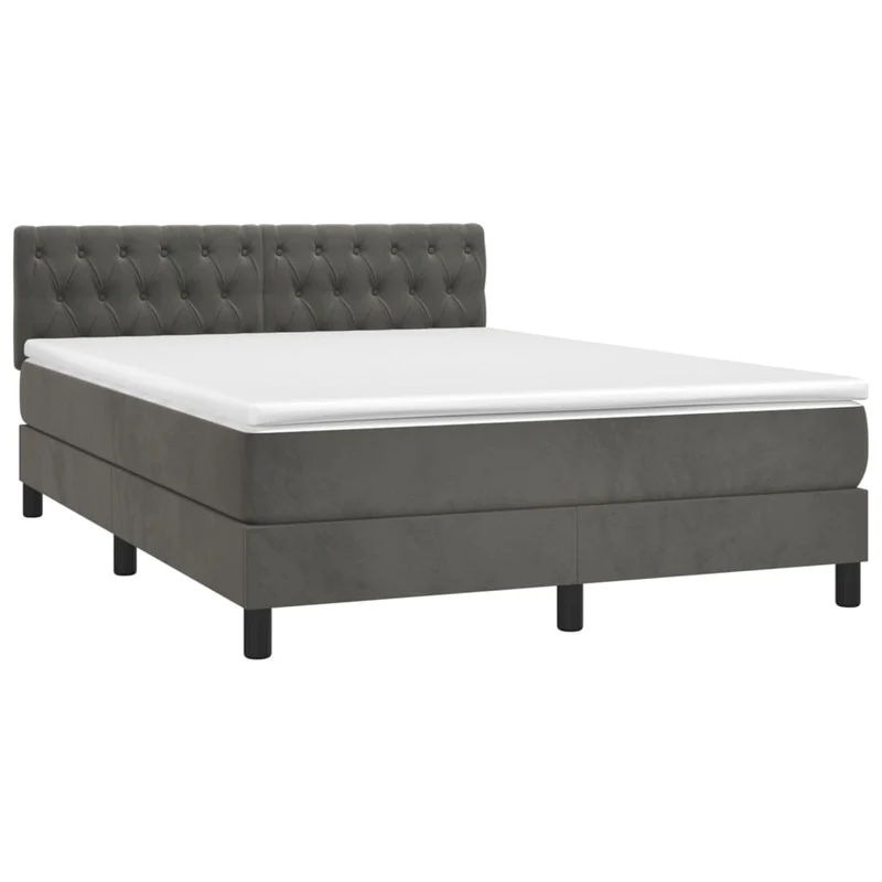 Cadre de lit LED avec sommier tête de lit matelas surmatelas 140x200 cm tissu velours gris foncé TDL0207704