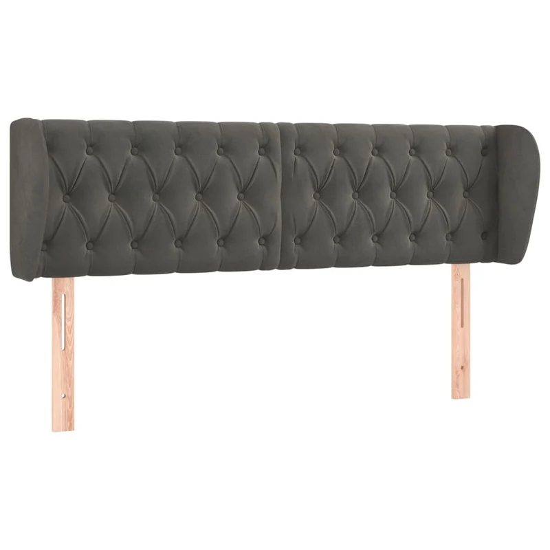 Tête de lit accessoire couchage chambre à coucher meuble capitonné avec rebord latéral 147 x 23 x 78/88 cm tissu velours gris foncé TDL0204991
