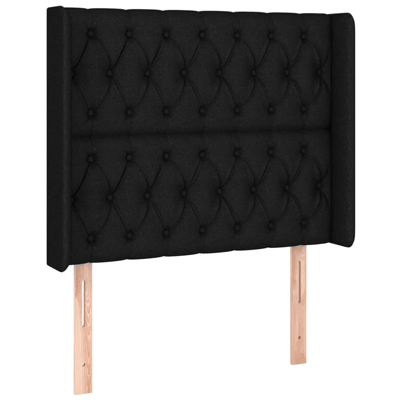 Tête de lit accessoire couchage chambre à coucher meuble capitonné avec rebord latéral 93 x 16 x 118/128 cm tissu noir TDL0204413