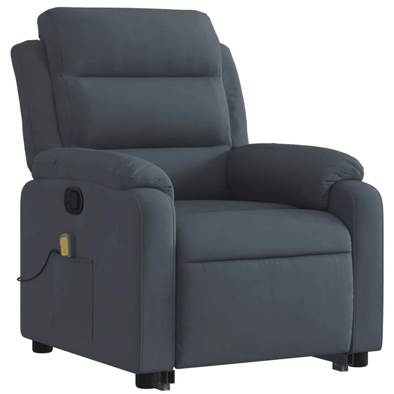Fauteuil de relaxation TV fonction massage inclinable 6 points de massage en velours gris foncé DEC026966