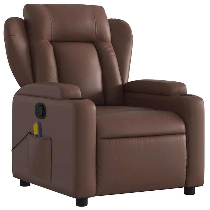 Fauteuil de relaxation TV fonction massage inclinable 6 points de massage en PVC marron DEC026996