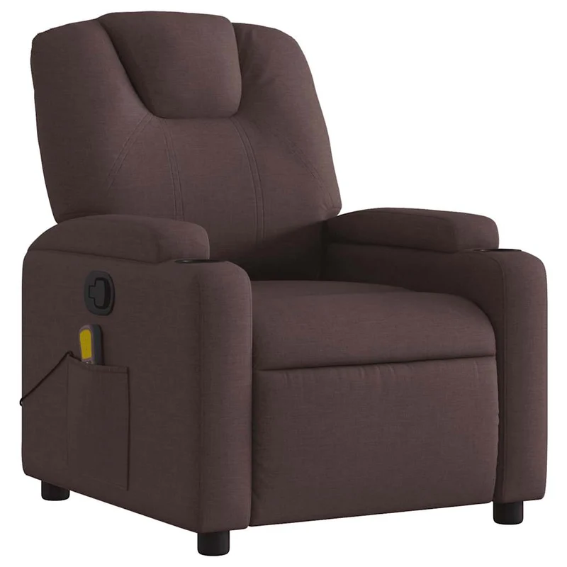 Fauteuil de relaxation TV fonction massage inclinable 6 points de massage en tissu marron foncé DEC026992